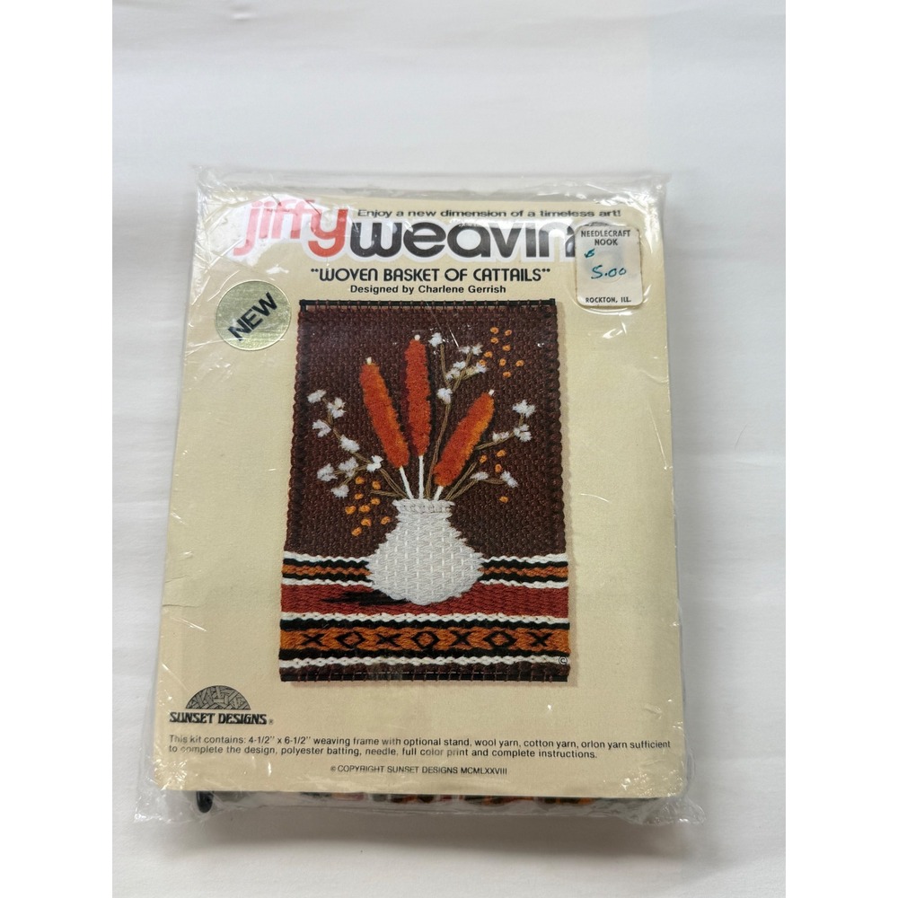 Vintage 1978 Sunset Designs Jiffy Weaving Craft Kit Woven Basket of Cattails